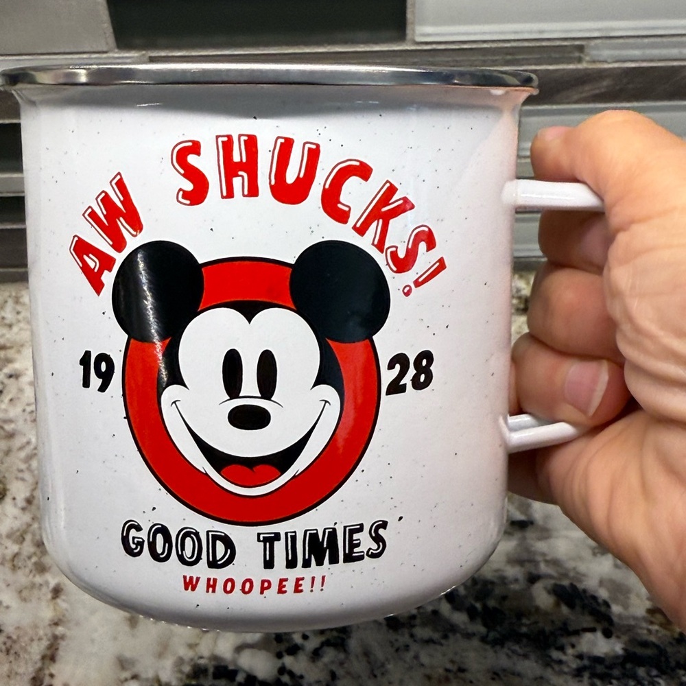 Disney Aw Shucks 1928 Good Times Mickey Mouse White and Red Mug